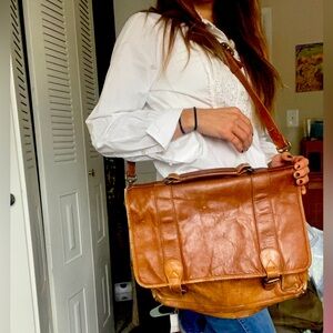 Madewell briefcase bag transport leather satchel purse laptop work LARGE